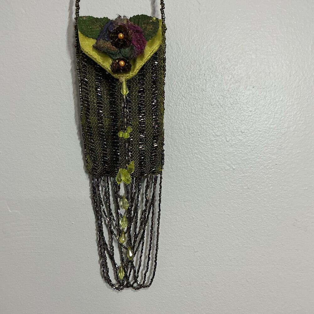 Rare Vintage WAYNE KLESKI GREEN BEADED small bag